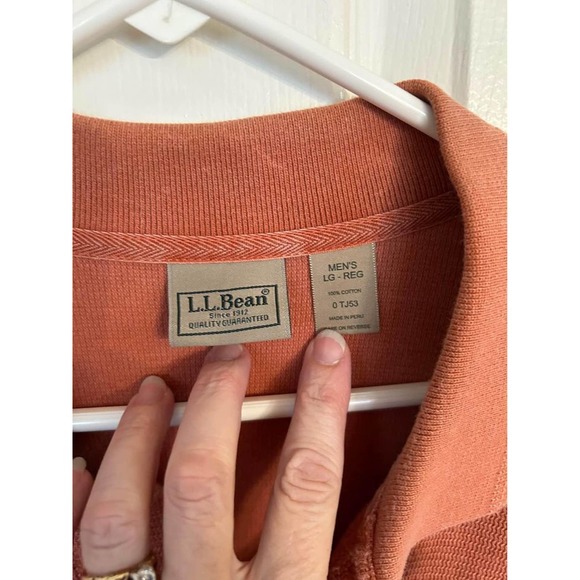 LL Bean Men's Size L Salmon Polo Shirt Short Sleeve Cotton Traditional Fit - Picture 2 of 2
